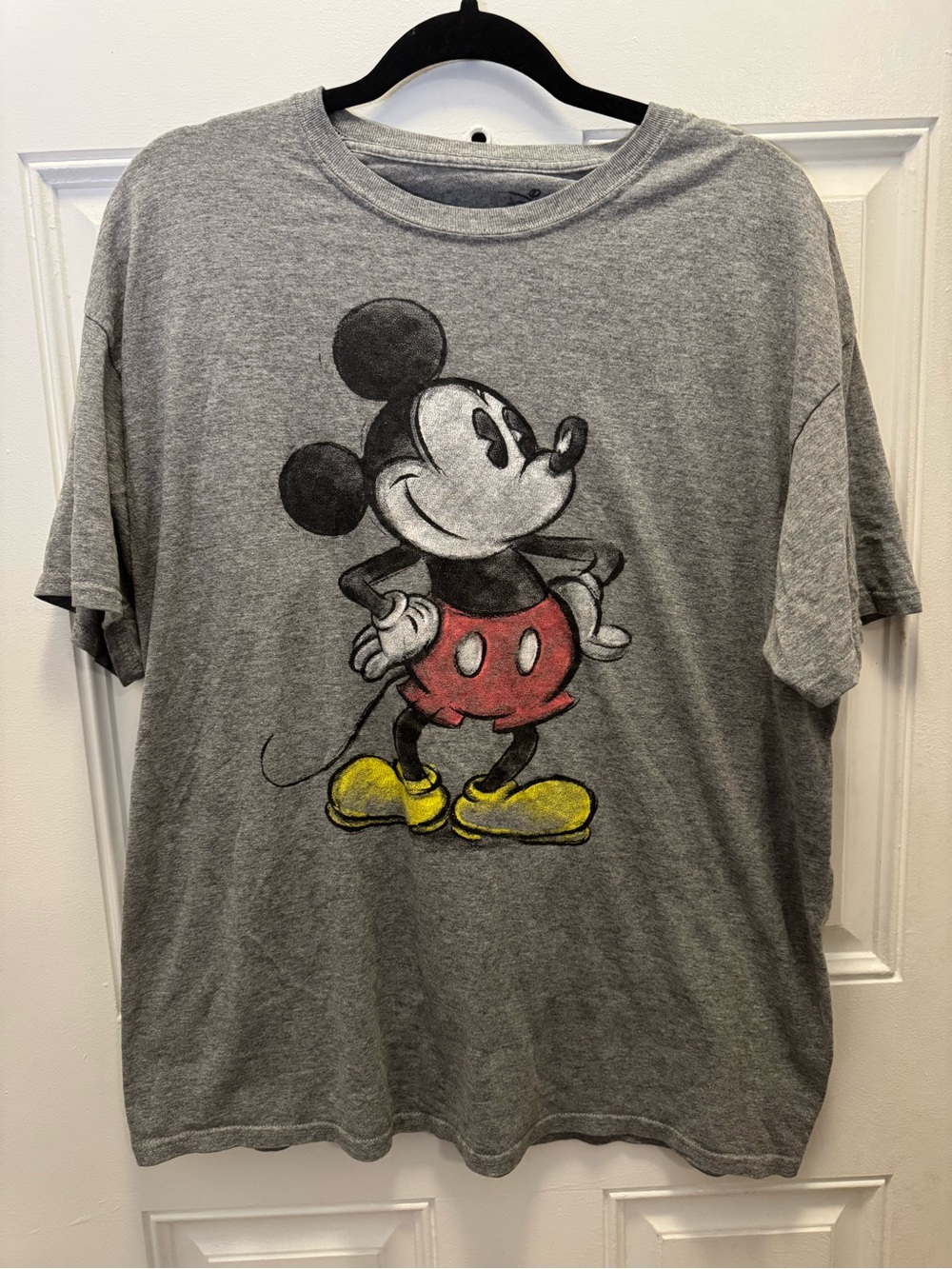 Disney Gray Mickey Mouse Graphic Tee with Red Shorts and Yellow Shoes 0582